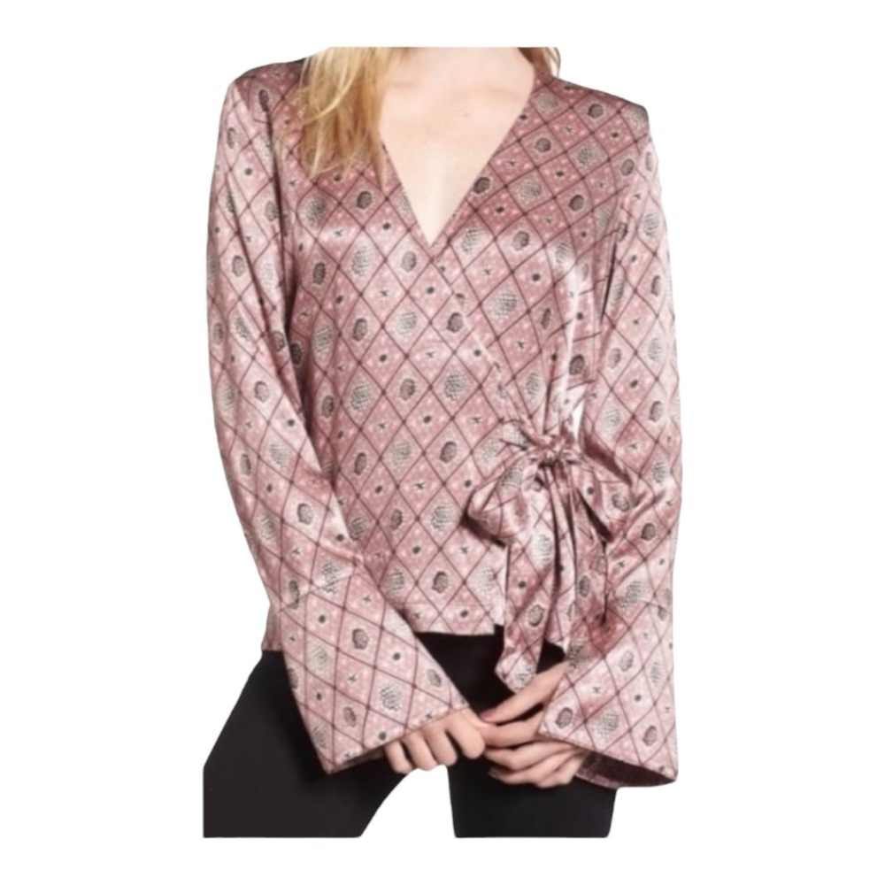 Chelsea28 Long Sleeve Kimono Blouse in Pink Nostalgia Foulard NWT